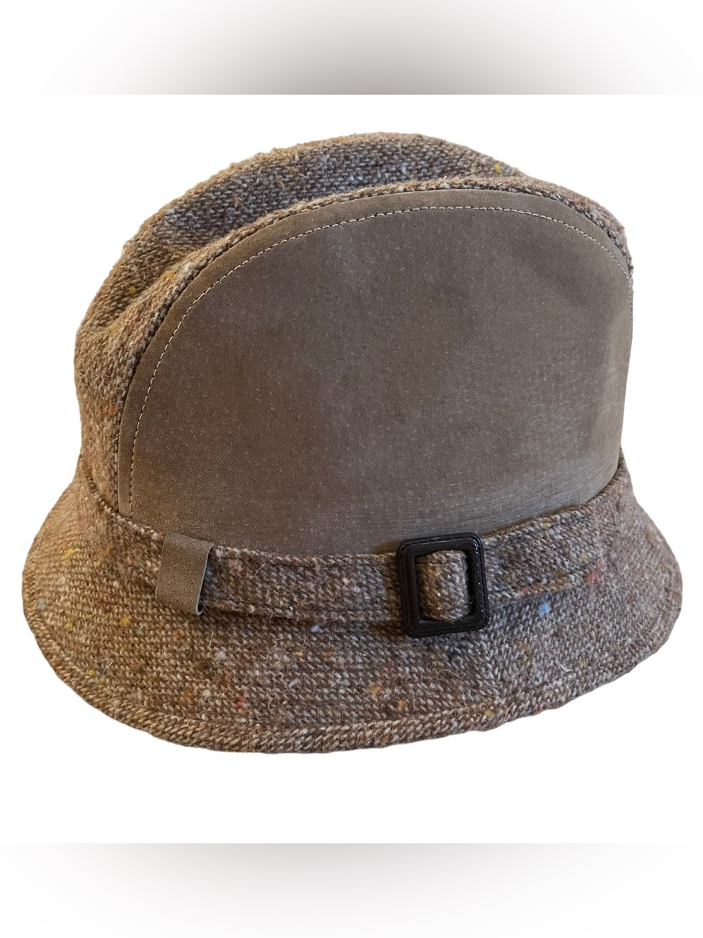 Vintage 1960s Parktown Toronto Wool Tweed Hat Leather Panel Buckle Medium Canada
